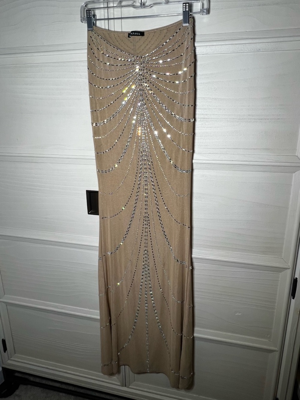 Banjul Embellished Beaded Evening Maxi Sheer Skirt Nude Color Sz S
